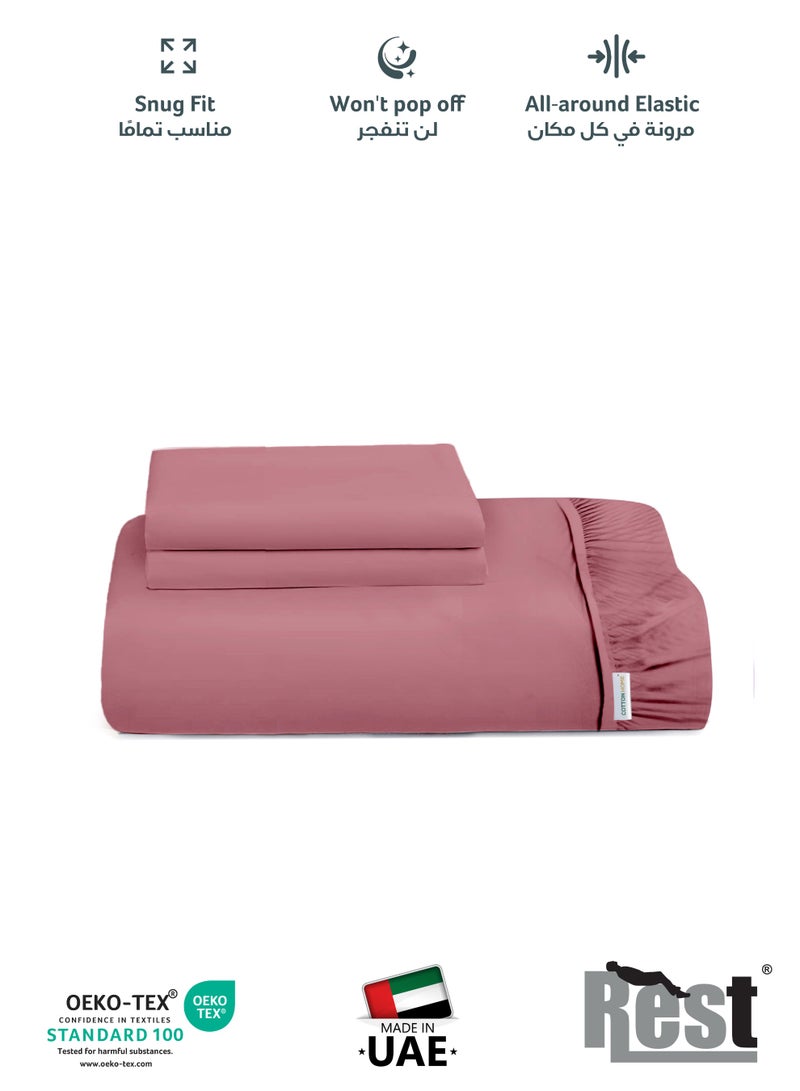 REST 3-Piece Mauve Plush 90x200+20cm Fitted Bedsheet Set Includes 1 Deep Pocket Fitted Bedsheet and 2 Pillow Covers, Breathable and Machine Washable - Image 3